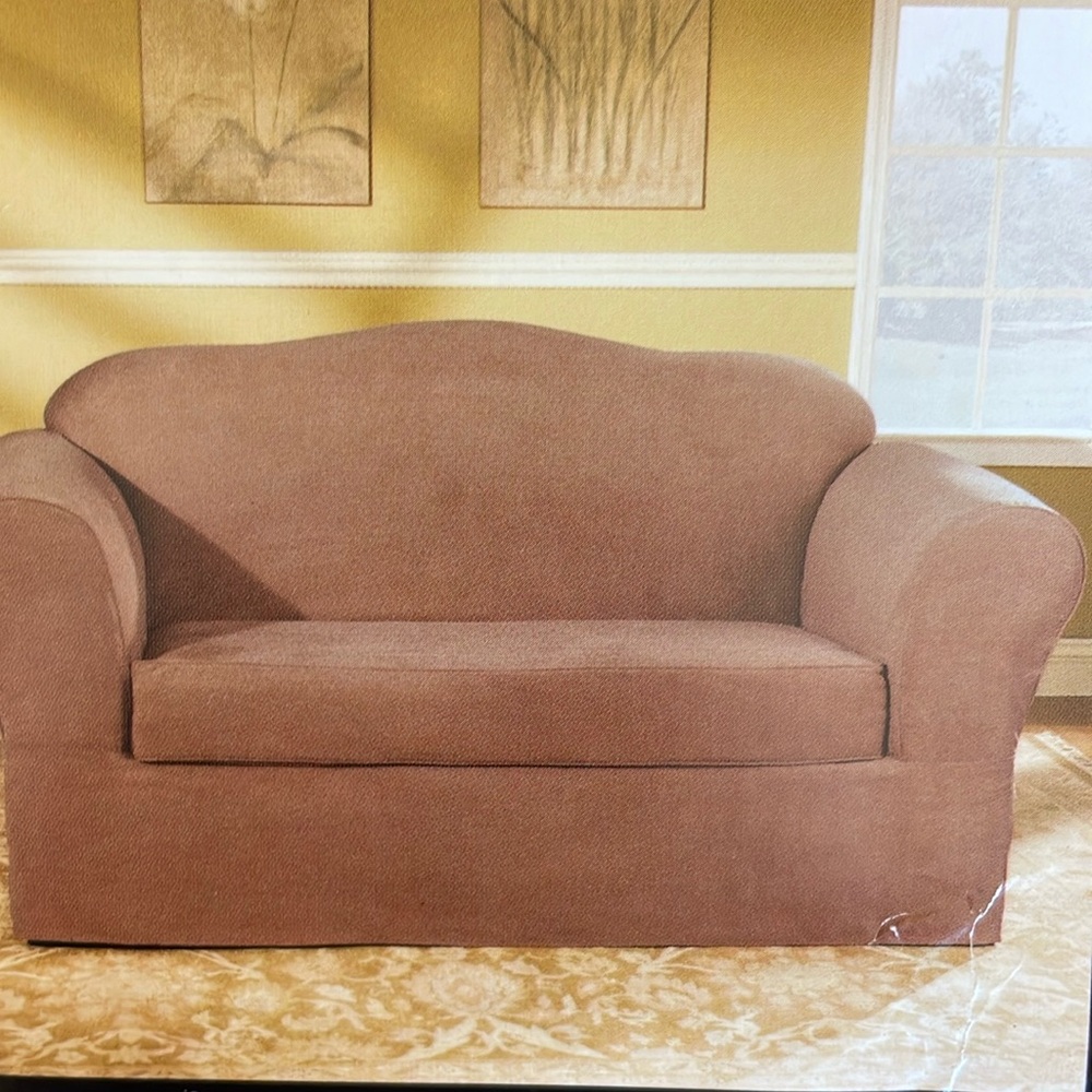 SURE FIT SOFT SUEDE SUPREME / SABLE 2 PIECE SEMI CUSTOM LOVESEAT SLIP COVERS